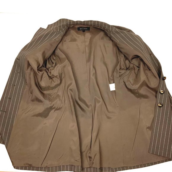 ESCADA Pinstripe Brown Wool Suit Blazer & Skirt Career Business Sz 42-44 (8-10) - Picture 14 of 16